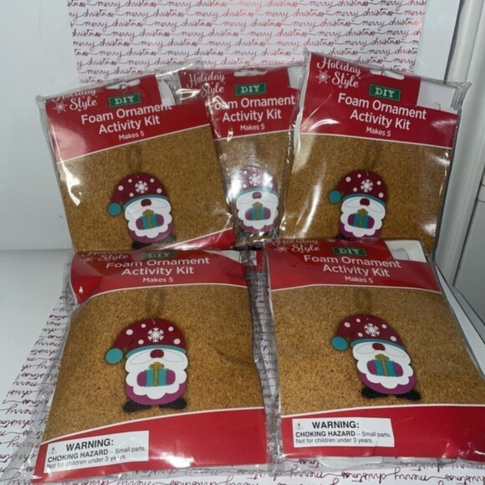 Holiday Style DIY Foam Ornament Activity Kit Gnome Christmas Craft 5 Pack Lot